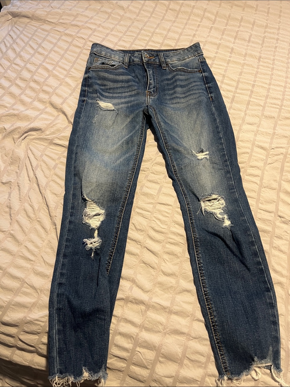 Fashion Nova Women's Distressed Dark Blue Skinny Jeans
